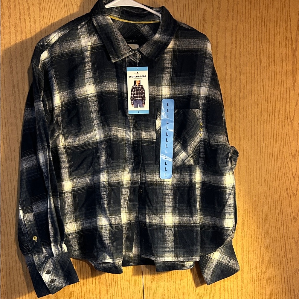 Scotch & Soda Black and White Plaid Button-Down Shirt